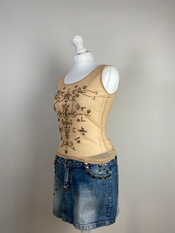 00s Embellished Beaded Top - Size S/M - Funky Cat