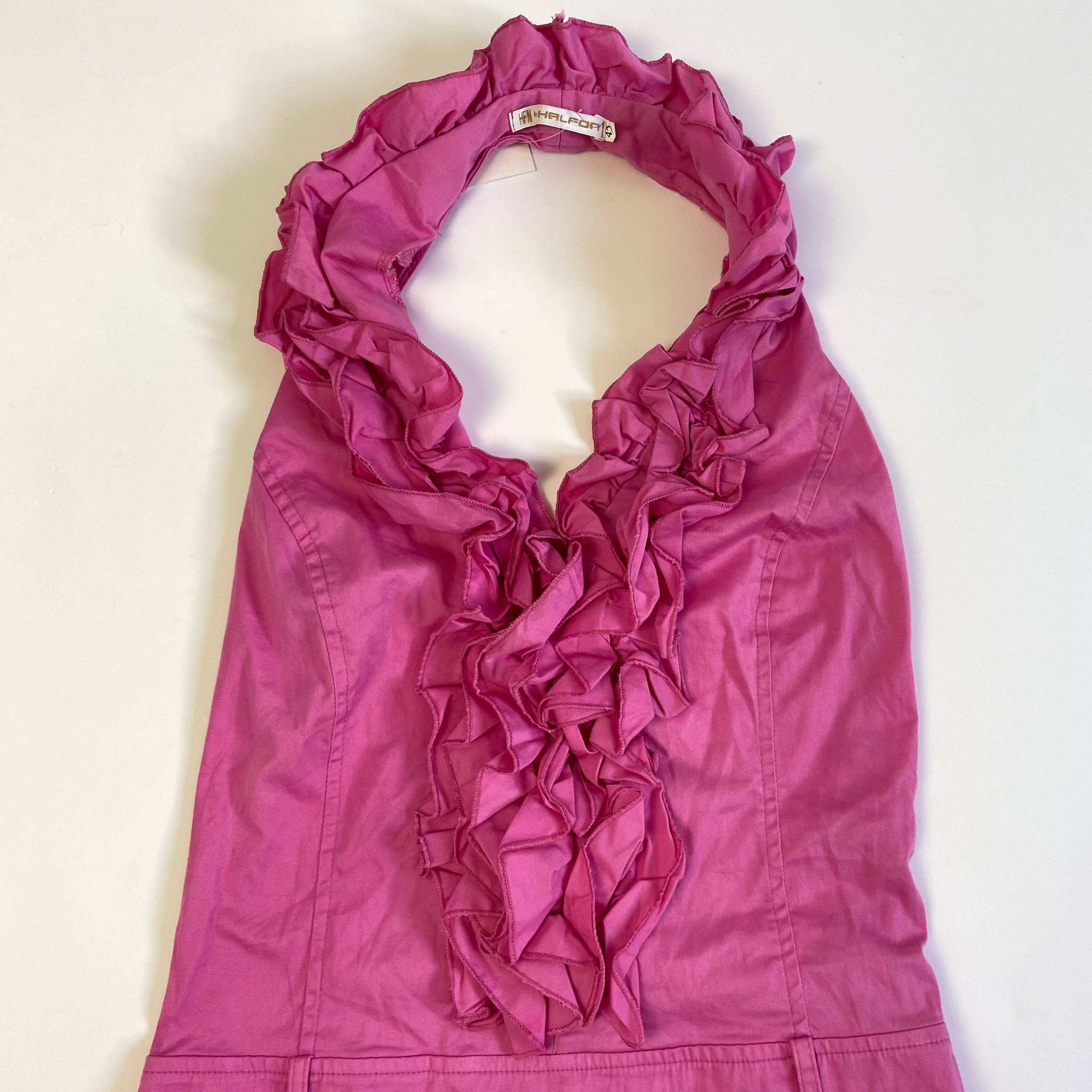 00s Pink Ruffled Halter Dress - Size S/M - Funky Cat
