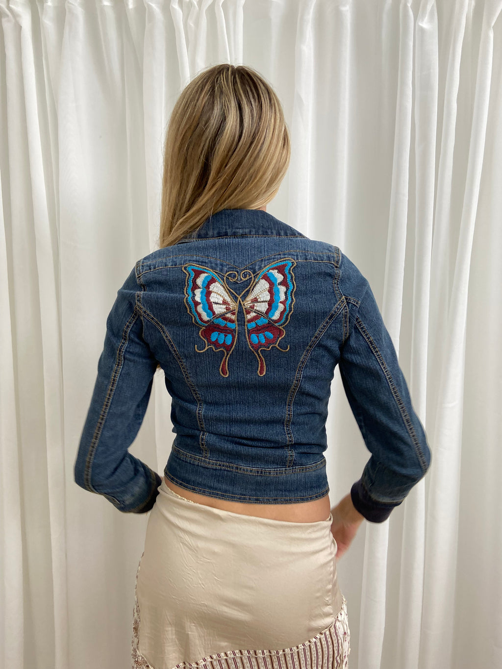 Vintage 00s Zip Up Denim Jacket - Size XS