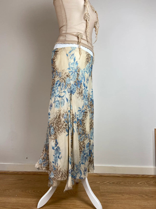 Vintage 90s y2k Floral Print Midi Skirt - Size L/XL - Funky Cat