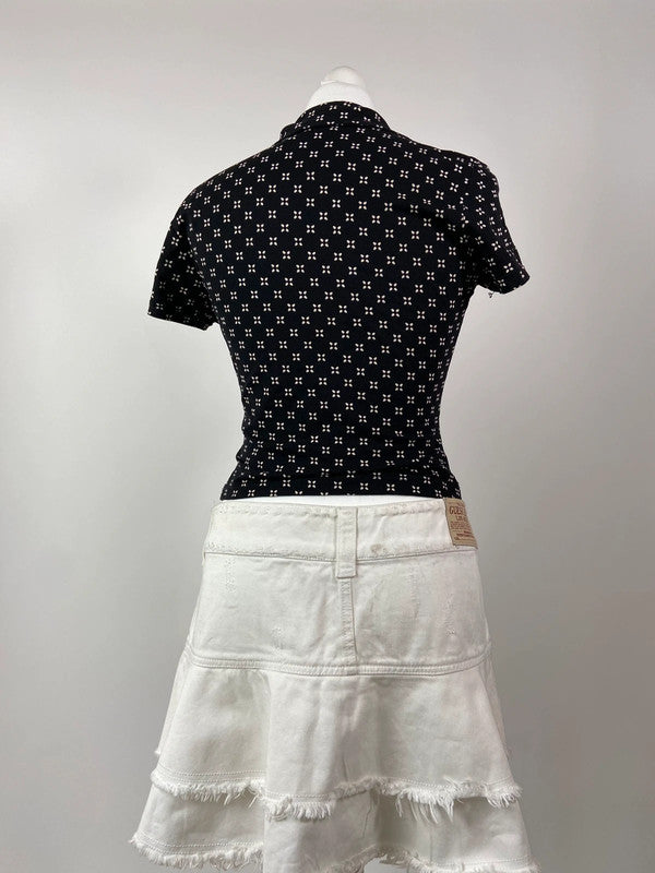 90s Floral Fitted Short Sleeve Shirt - Size XS/S