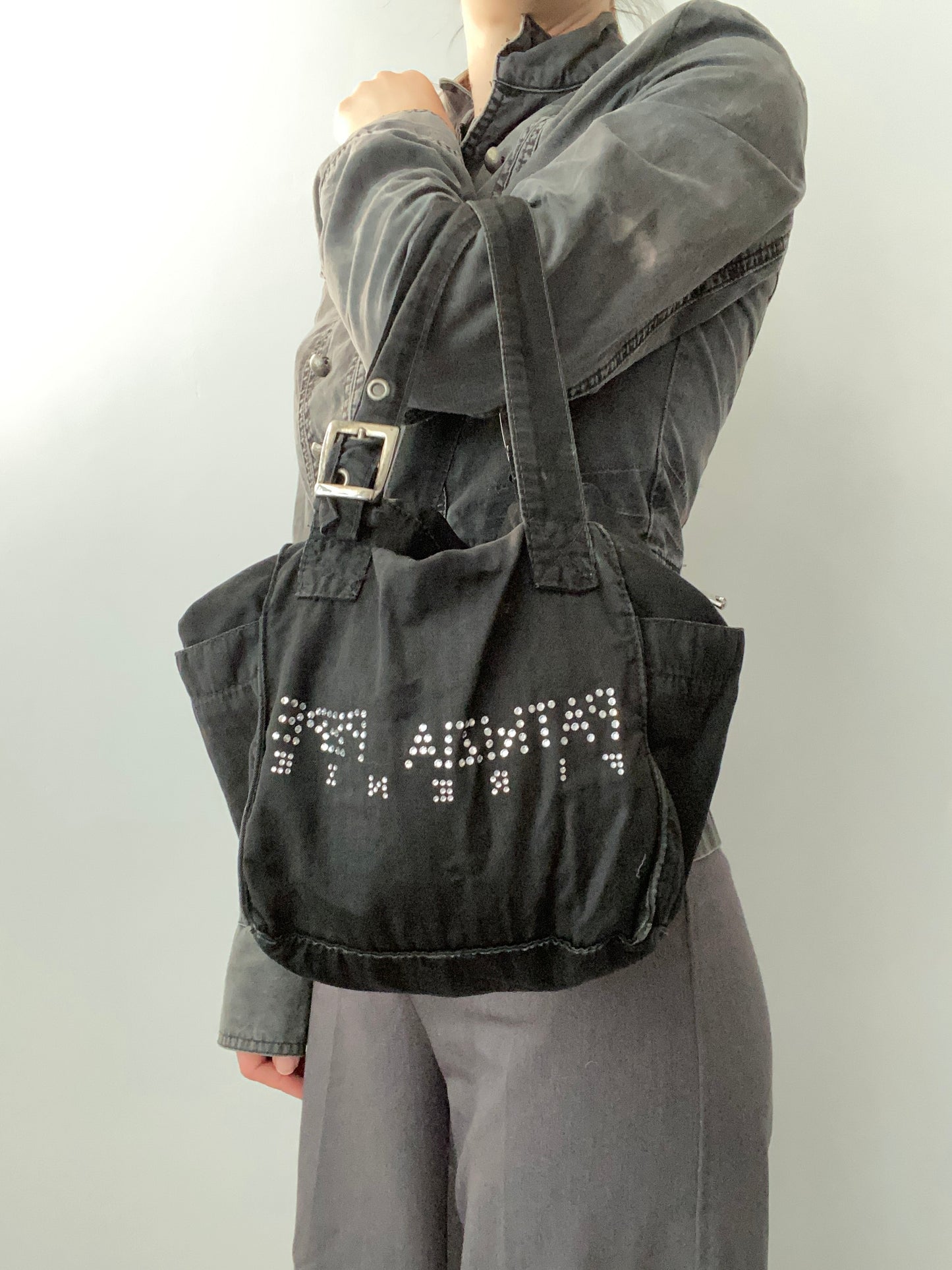 Vintage 00s Rhinestone Bucket Bag - Funky Cat