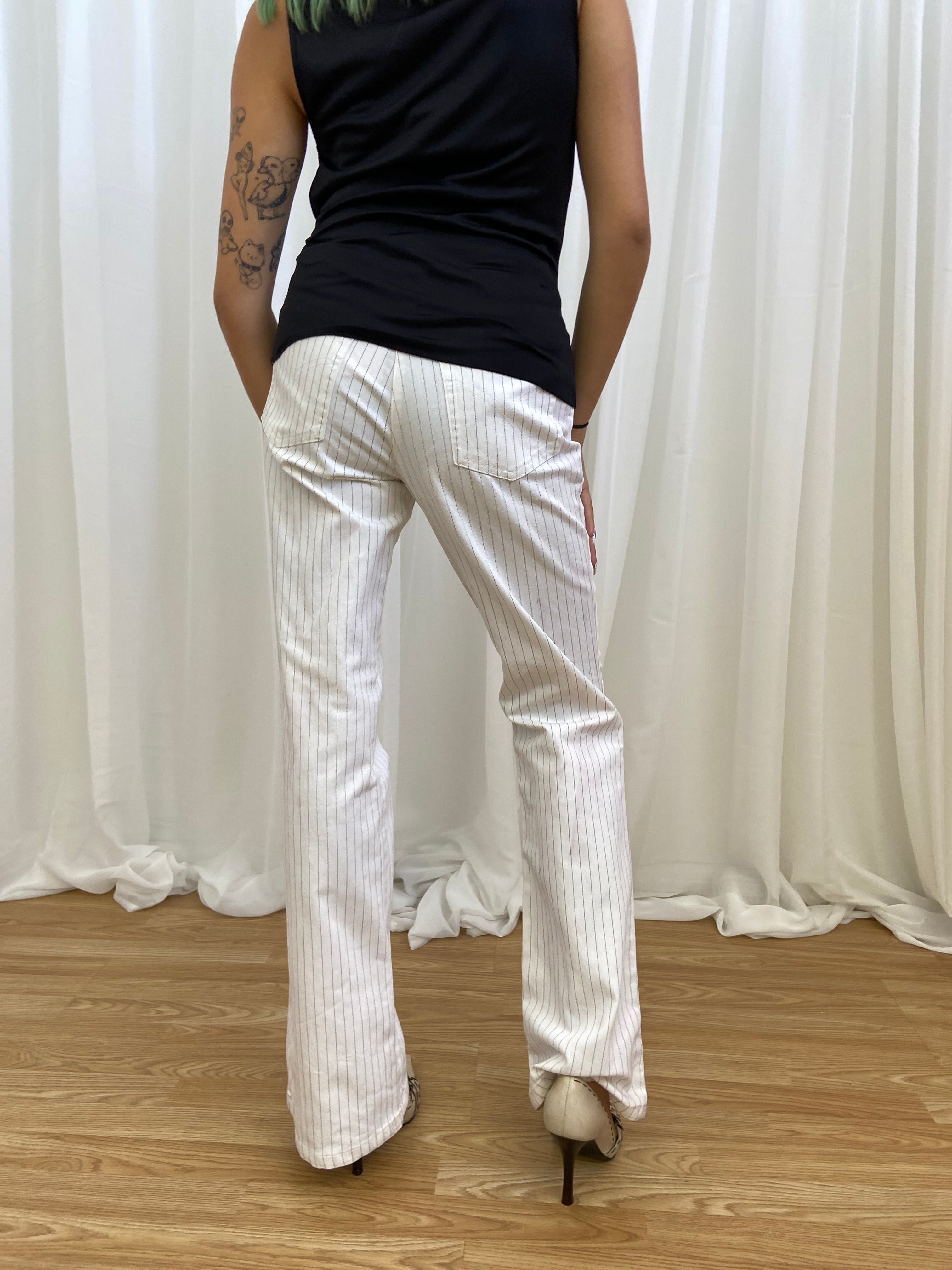 Vintage 00s White Pinstripe Trousers - Size UK 6/8