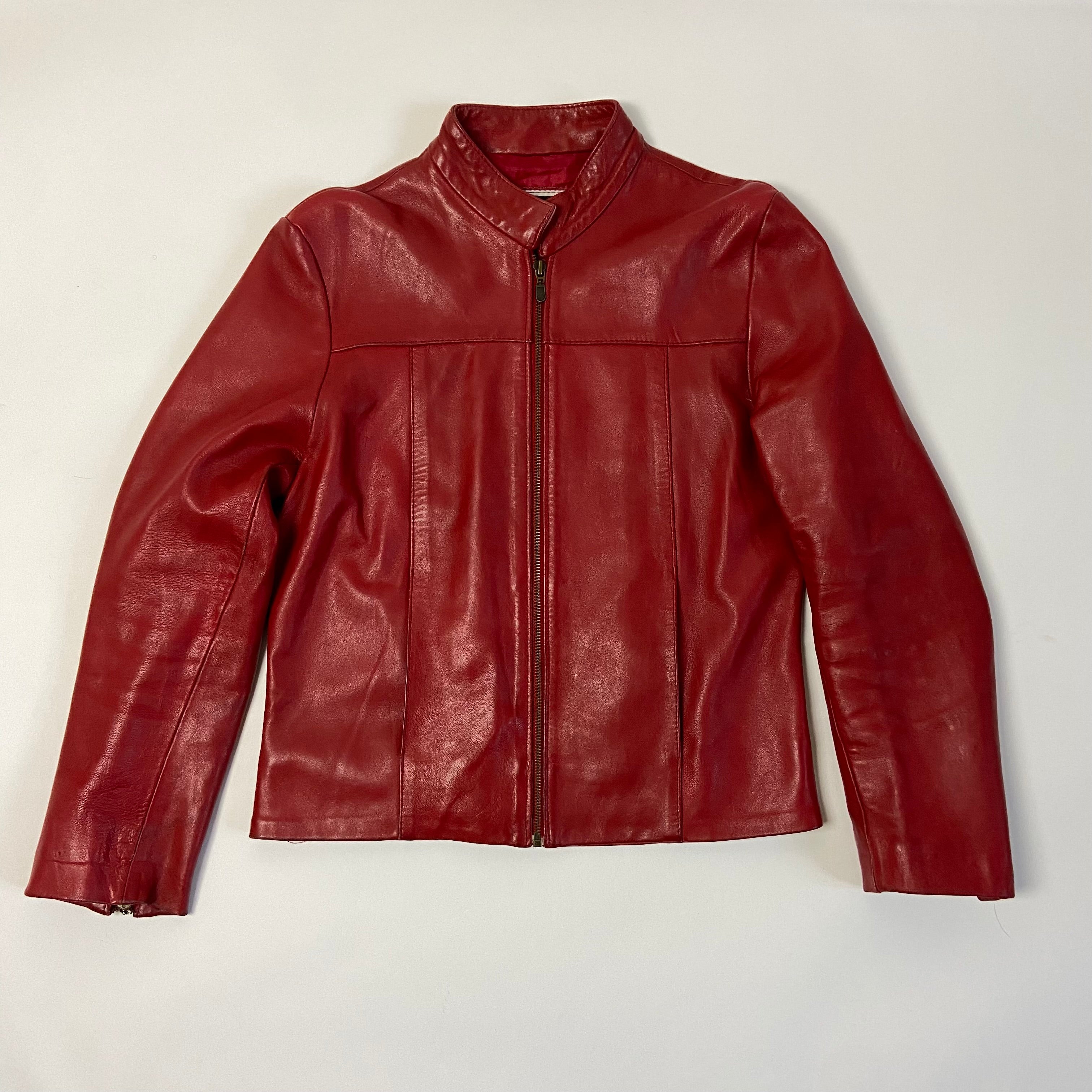 Vintage Red Leather Jacket- Size M/L - Funky Cat