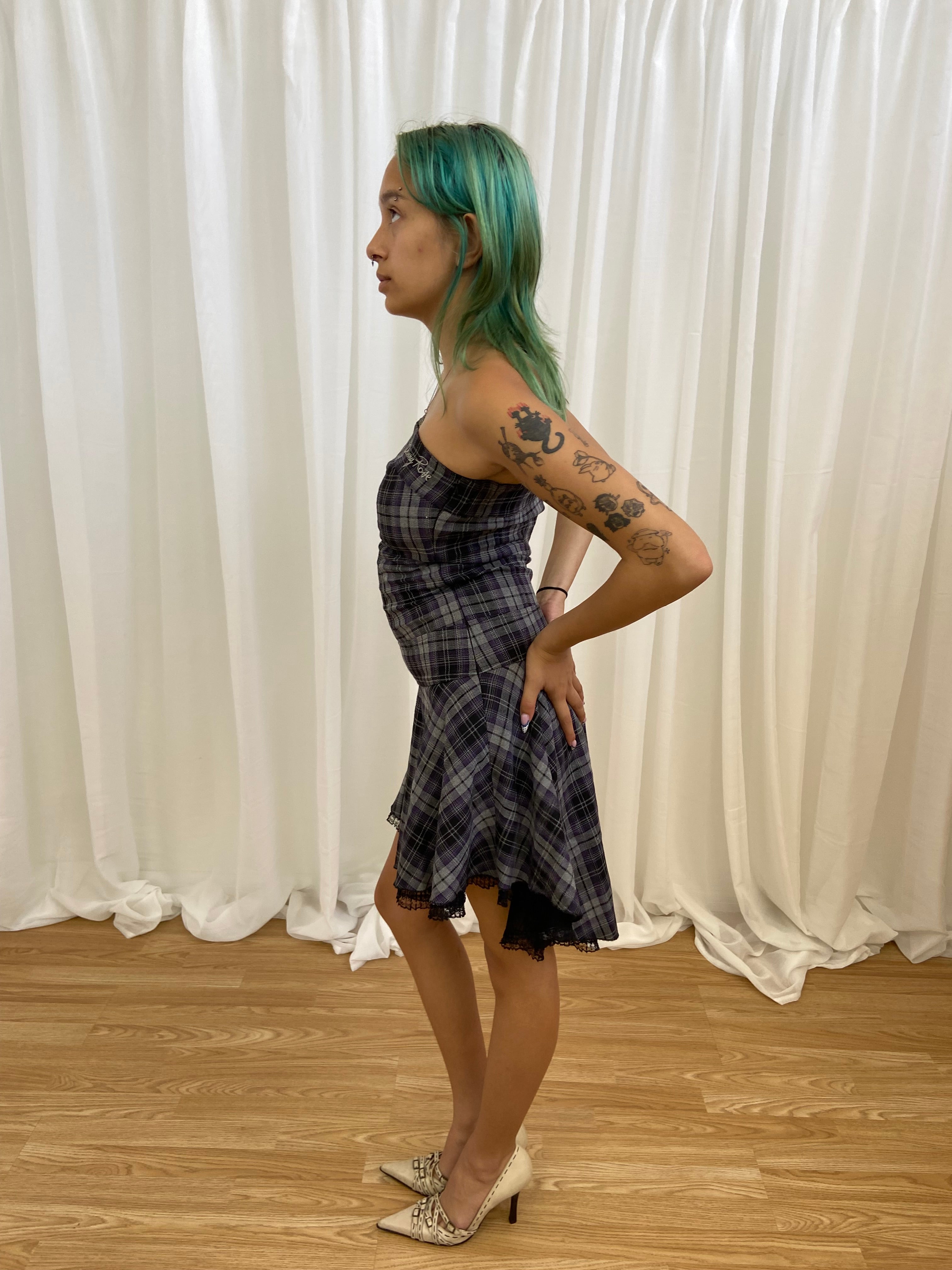 Vintage 00s Plaid Asymmetrical Dress - Size XS