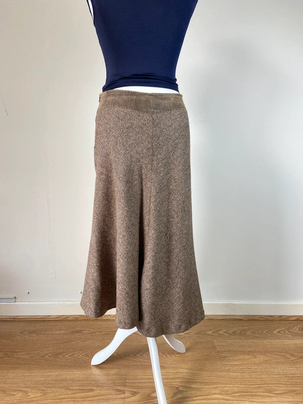 90s Brown Buckle Midi Skirt - Size S - Funky Cat