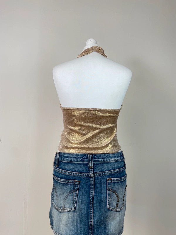 00s Gold Halterneck Top - Size S - Funky Cat