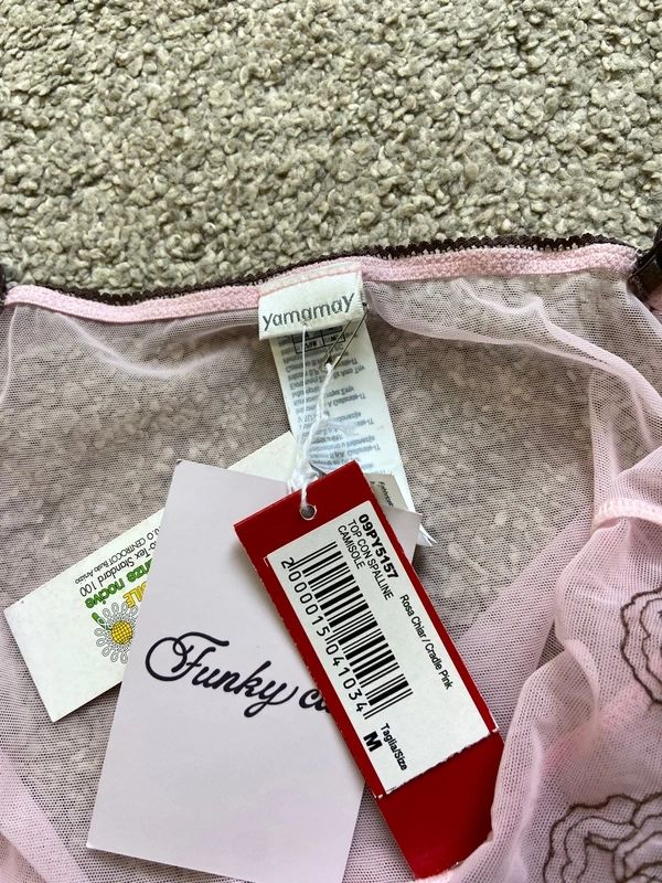 Vintage Yamamay Embroidered Baby Pink Mesh Cami - Size S/M