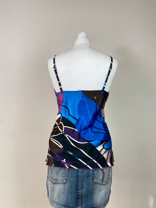 Vintage 90s Y2K Cami Top With Tie Waist - Size M - Funky Cat