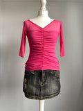 Vintage 00s Ruched Top With Bow - Size S - Funky Cat