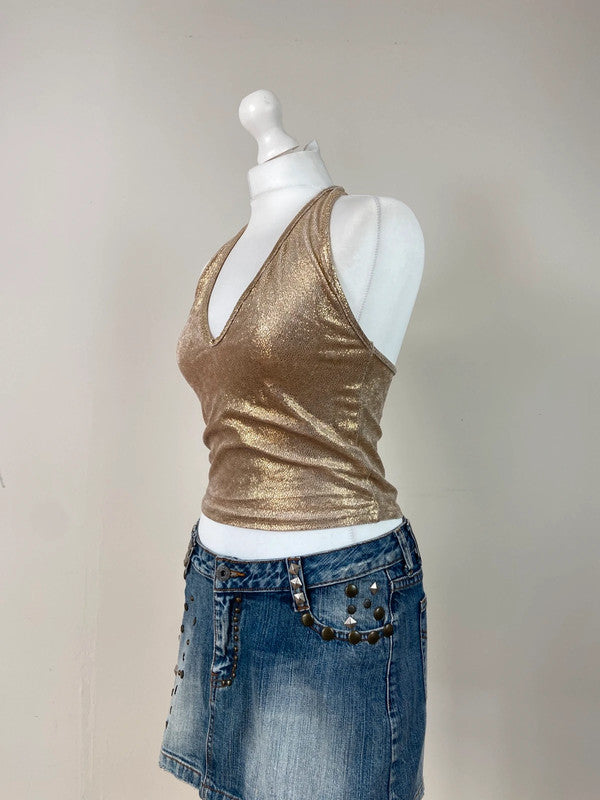 00s Gold Halterneck Top - Size S - Funky Cat