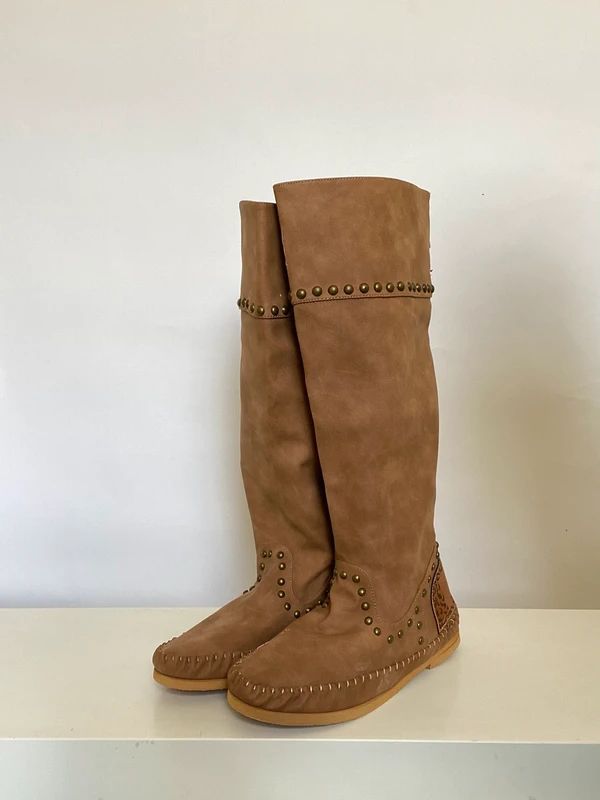 Vintage Slouchy Studded Boots Boho Hippie - Size 5 - Funky Cat