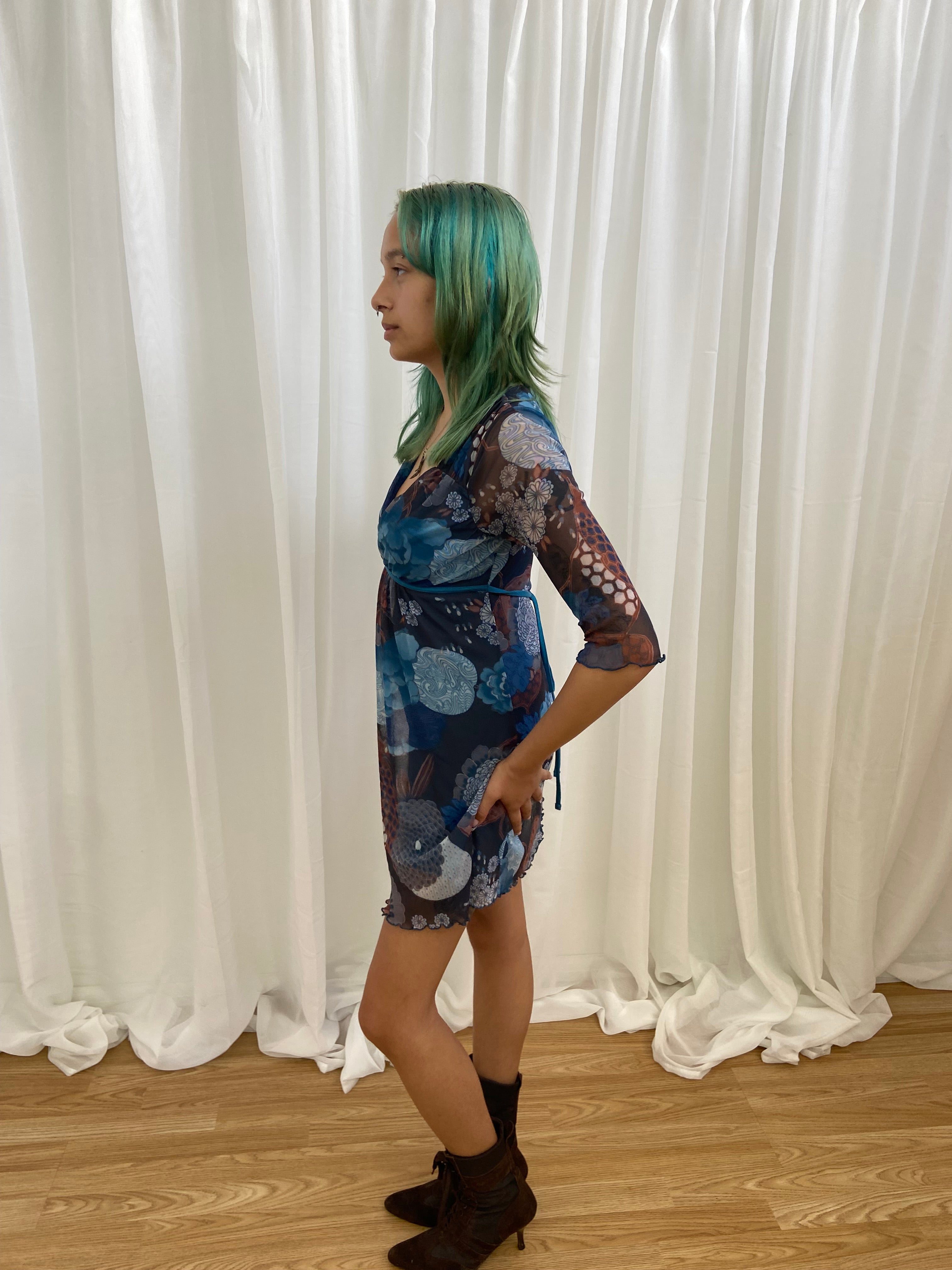 Vintage 00s Floral Mesh Dress - Size XS