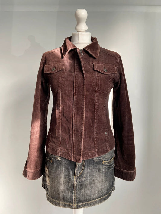 Vintage 00s Cord Zip Up Jacket - Size S - Funky Cat