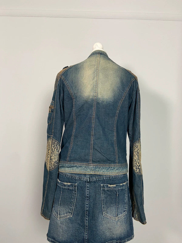 Vintage Denim Racer Jacket - Size L