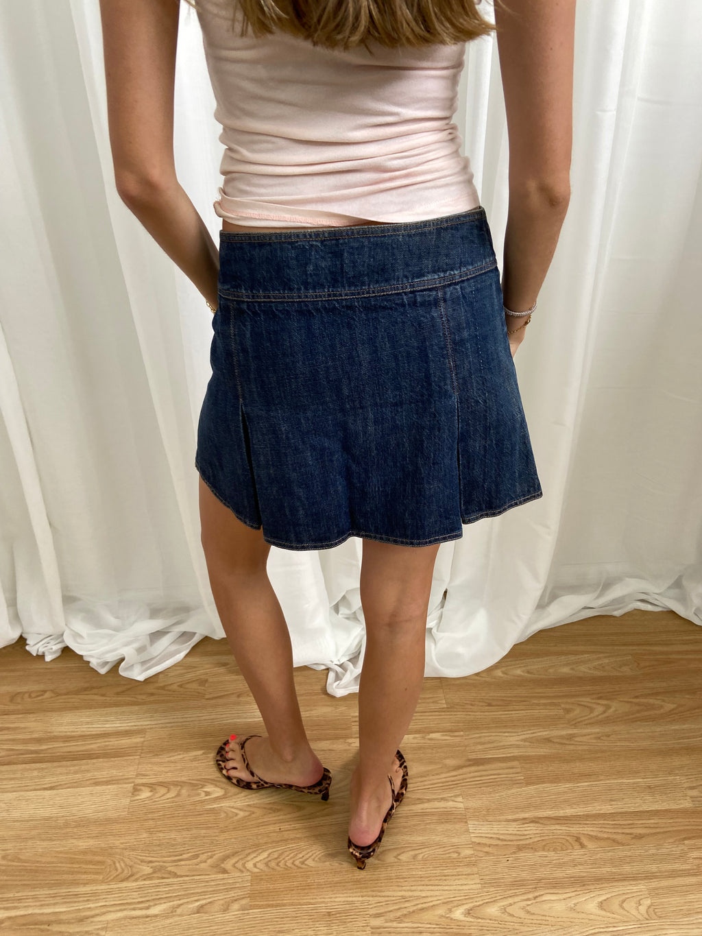 Vintage 00s Pleated Denim Mini Skirt - Size UK 10