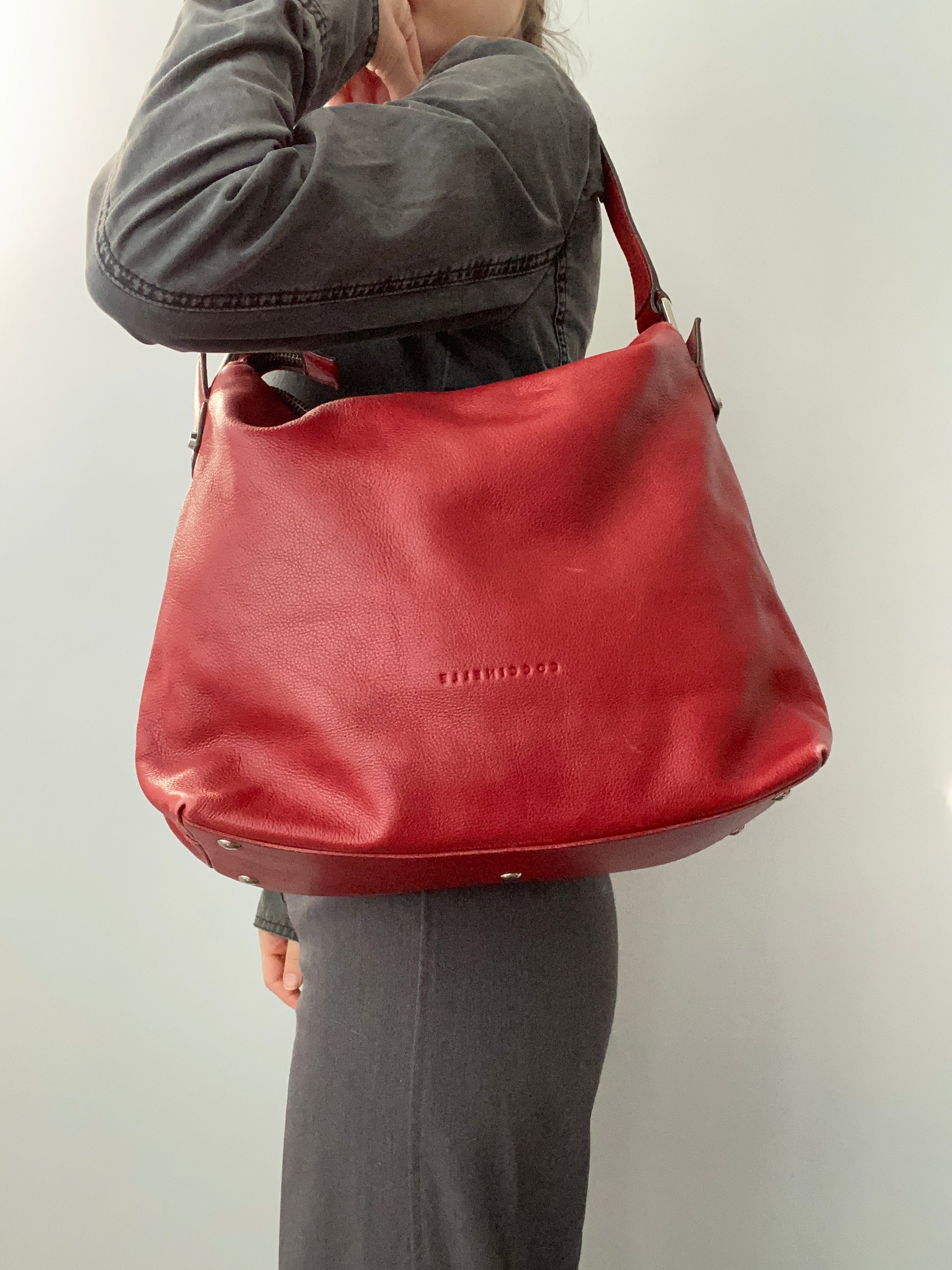 Vintage 00s Red Leather Slouchy Bag - Funky Cat