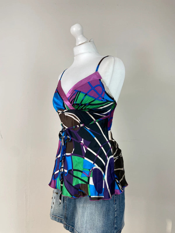 Vintage 90s Y2K Cami Top With Tie Waist - Size M - Funky Cat