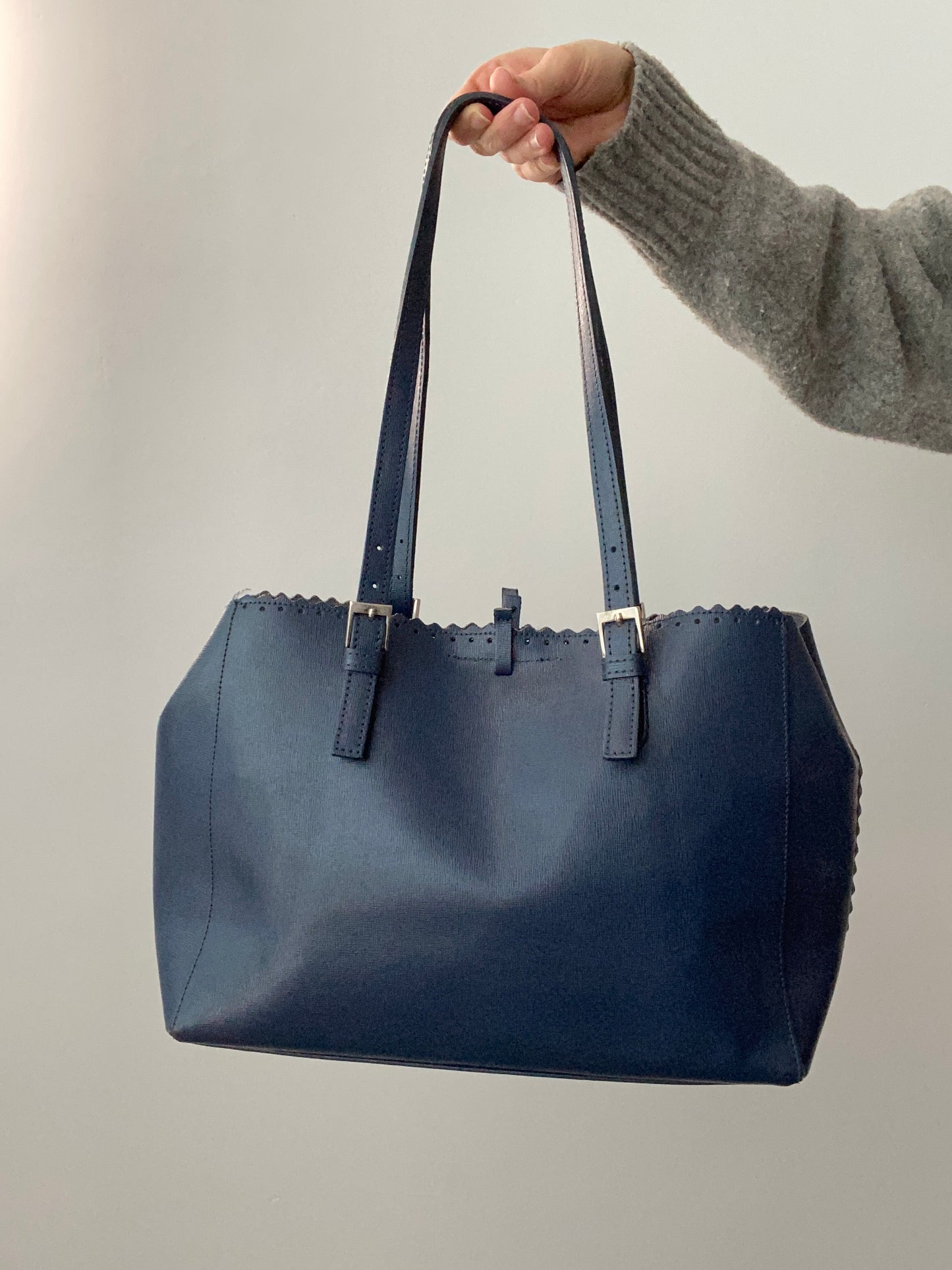 Vintage 00s Blue Leather Tote Bag - Funky Cat