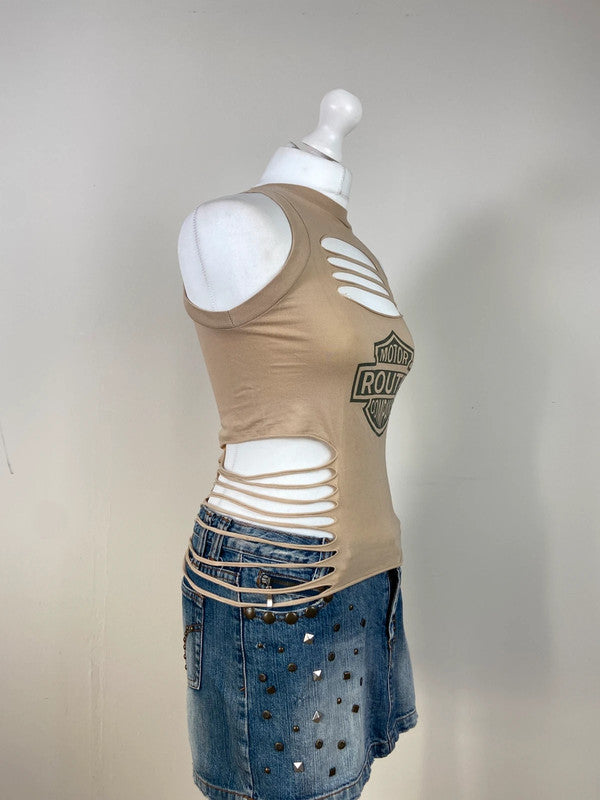 00s Graphic Print Cutout Vest - Size S/M - Funky Cat