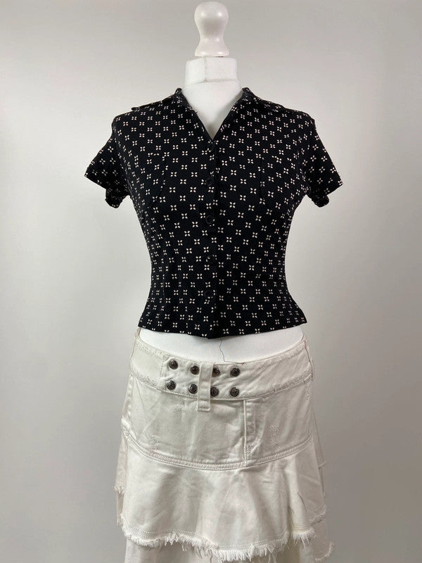 90s Floral Fitted Short Sleeve Shirt - Size XS/S