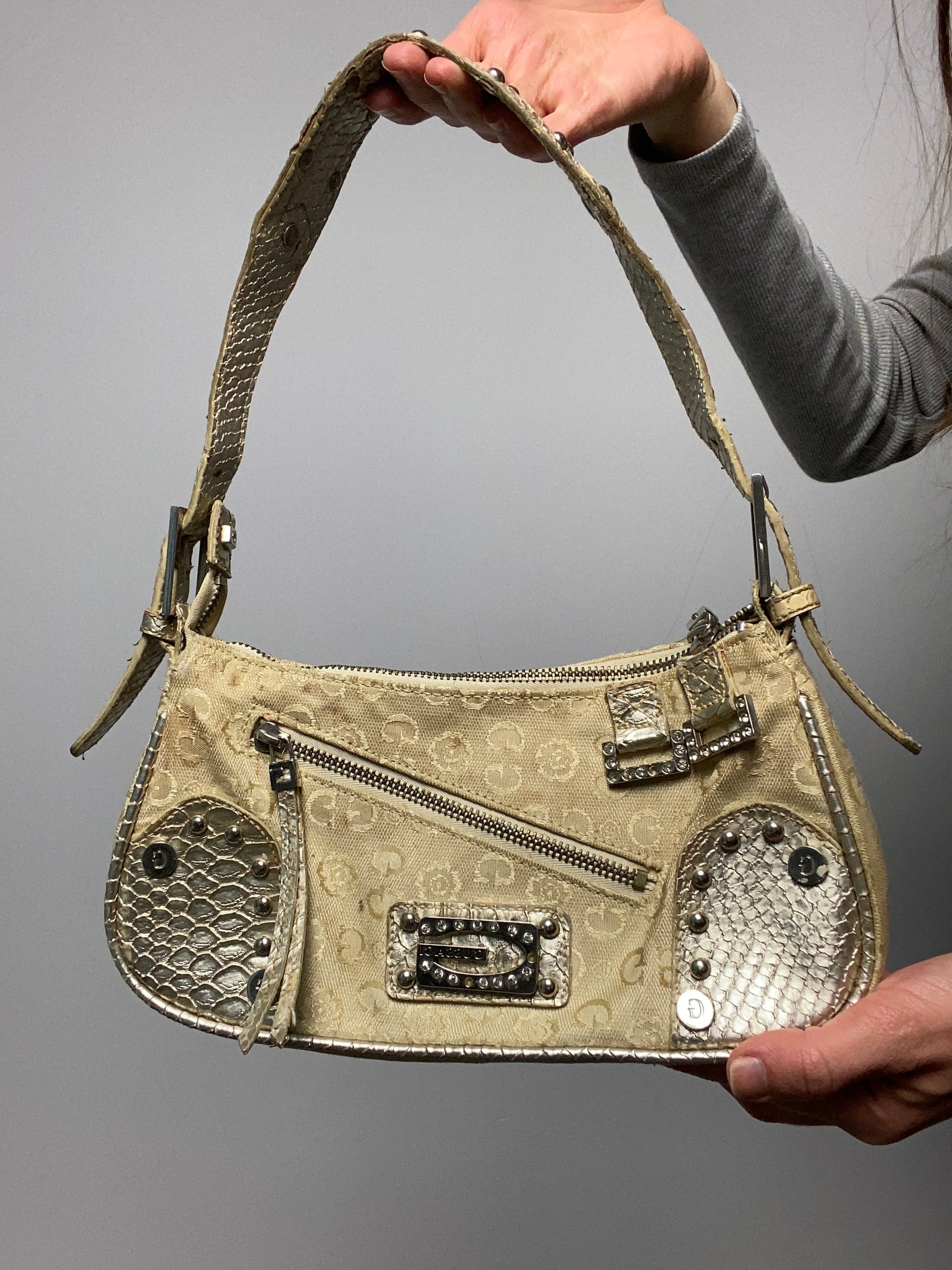 Vintage 00s Rhinestone Shoulder Bag - Funky Cat