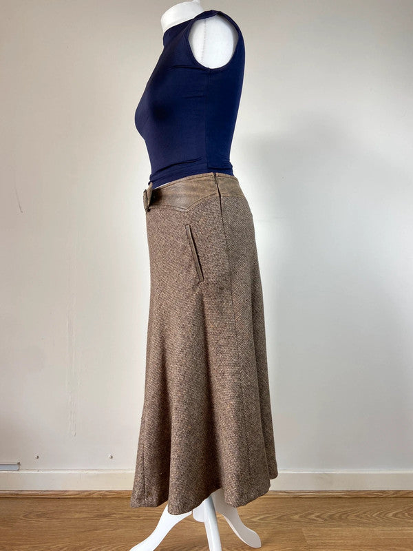 90s Brown Buckle Midi Skirt - Size S - Funky Cat
