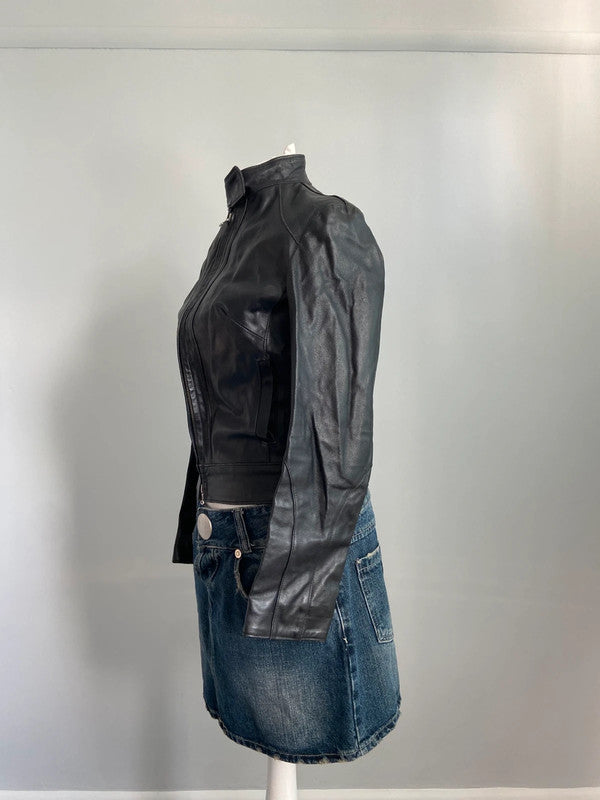 Vintage 00s Racer Leather Jacket - Size XS/S - Funky Cat