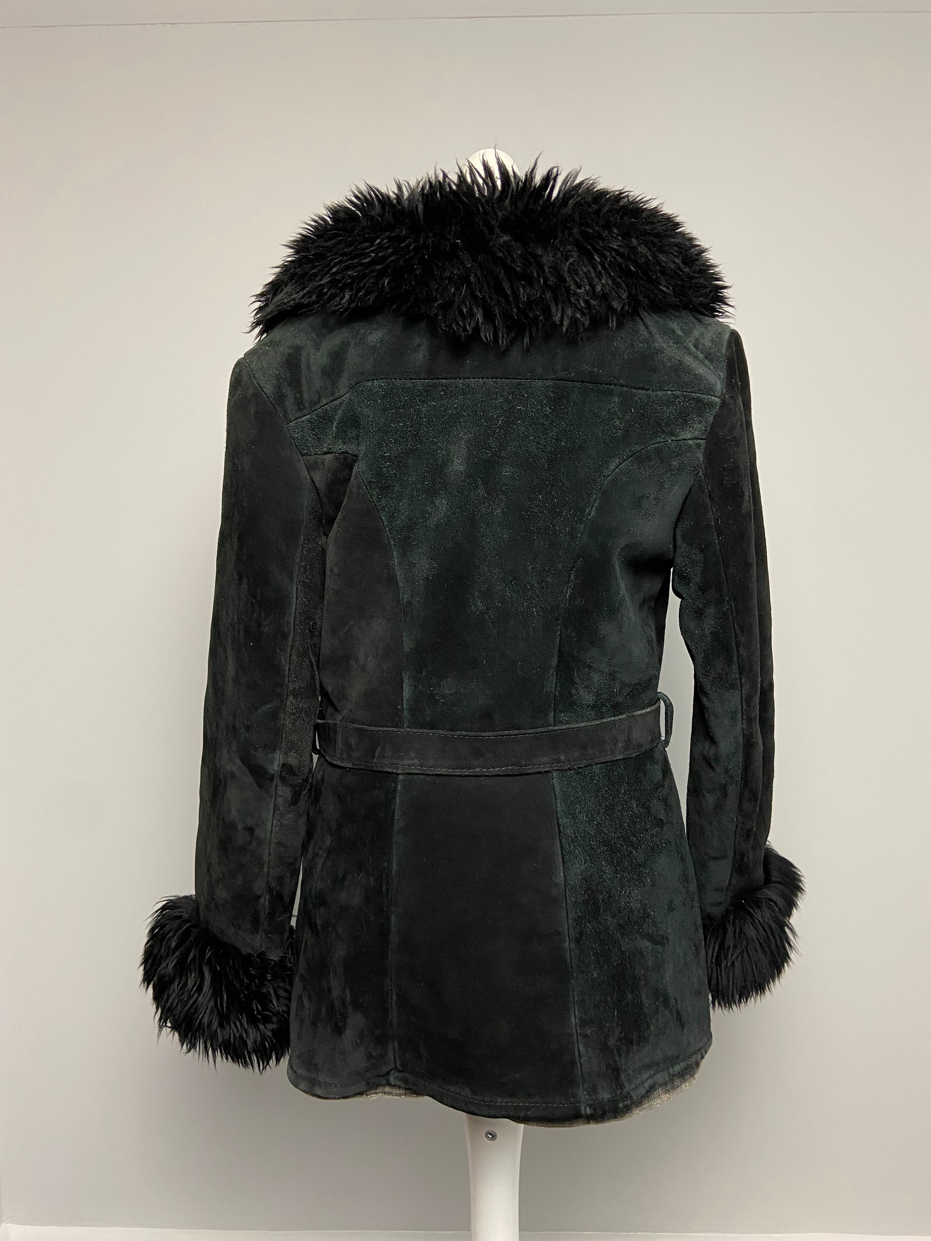 Vintage Leather Mongolian Fur Trim Coat - Size M - Funky Cat