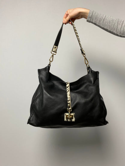 Vintage 00s Slouchy Leather Pony Hair Bag - Funky Cat