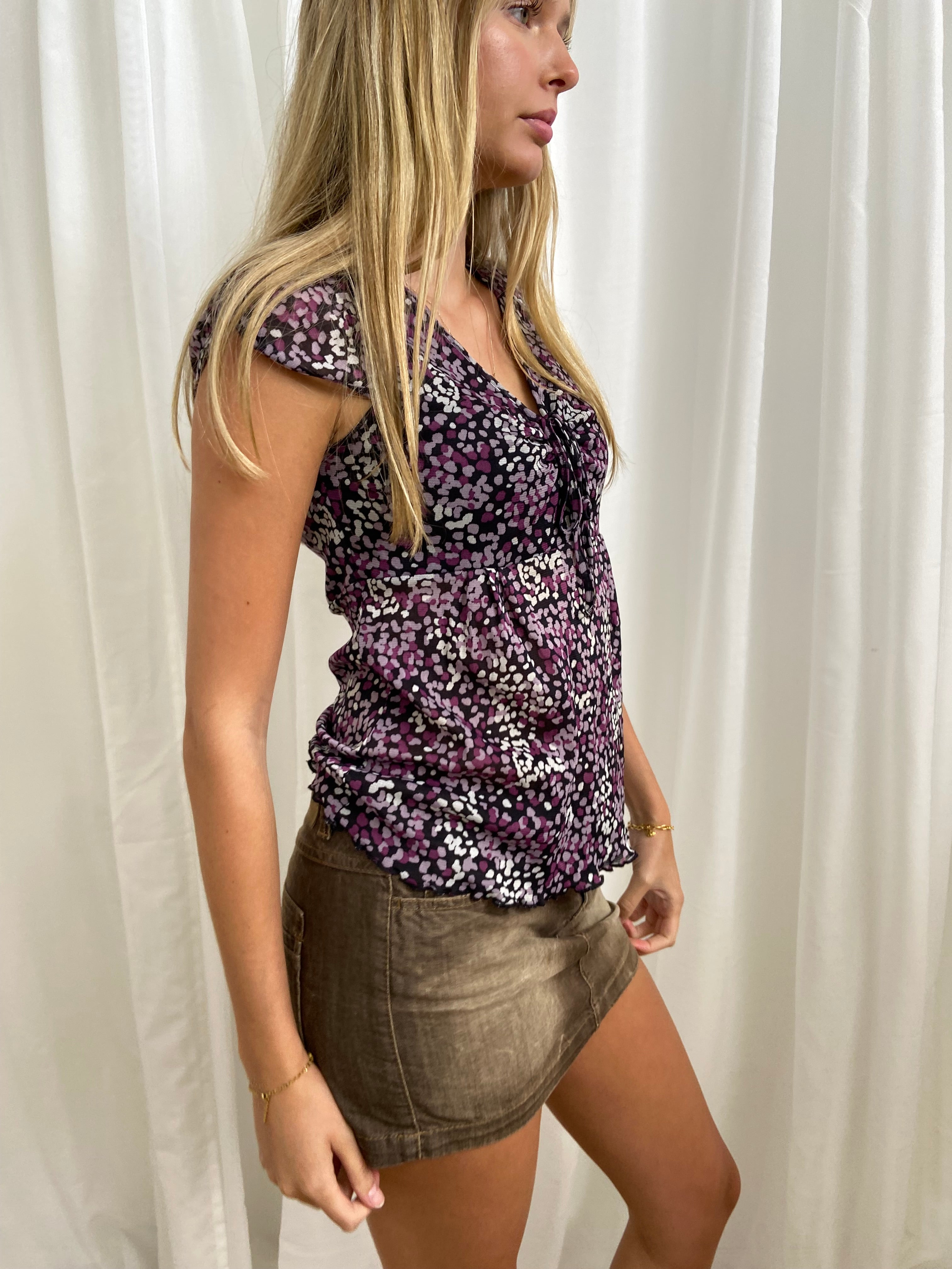 Vintage 00s Polka Dot Keyhole Top - Size S/M