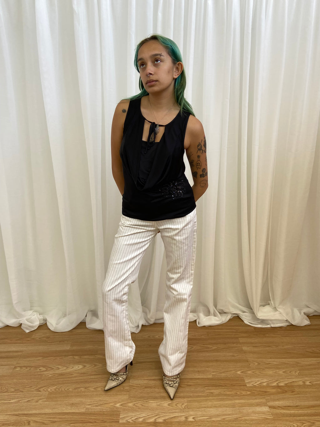 Vintage 00s White Pinstripe Trousers - Size UK 6/8