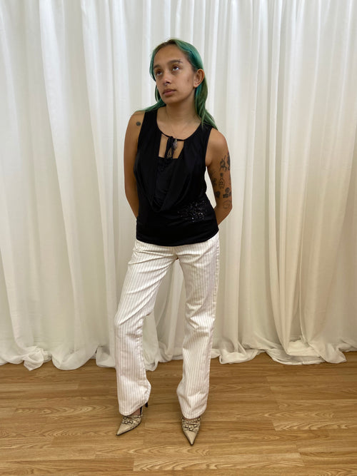 Vintage 00s White Pinstripe Trousers - Size UK 6/8