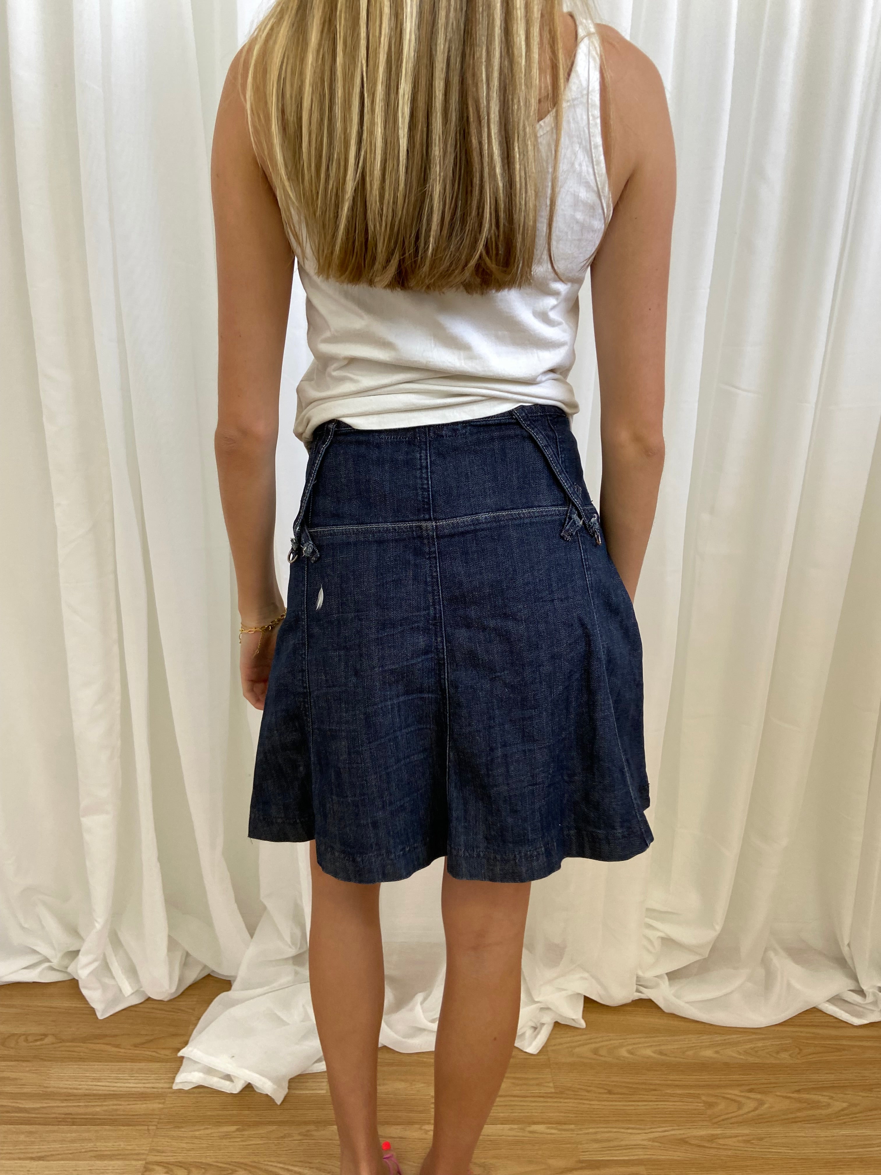 Vintage 00s Grunge Dark Wash Denim Skirt - Size XS UK 10