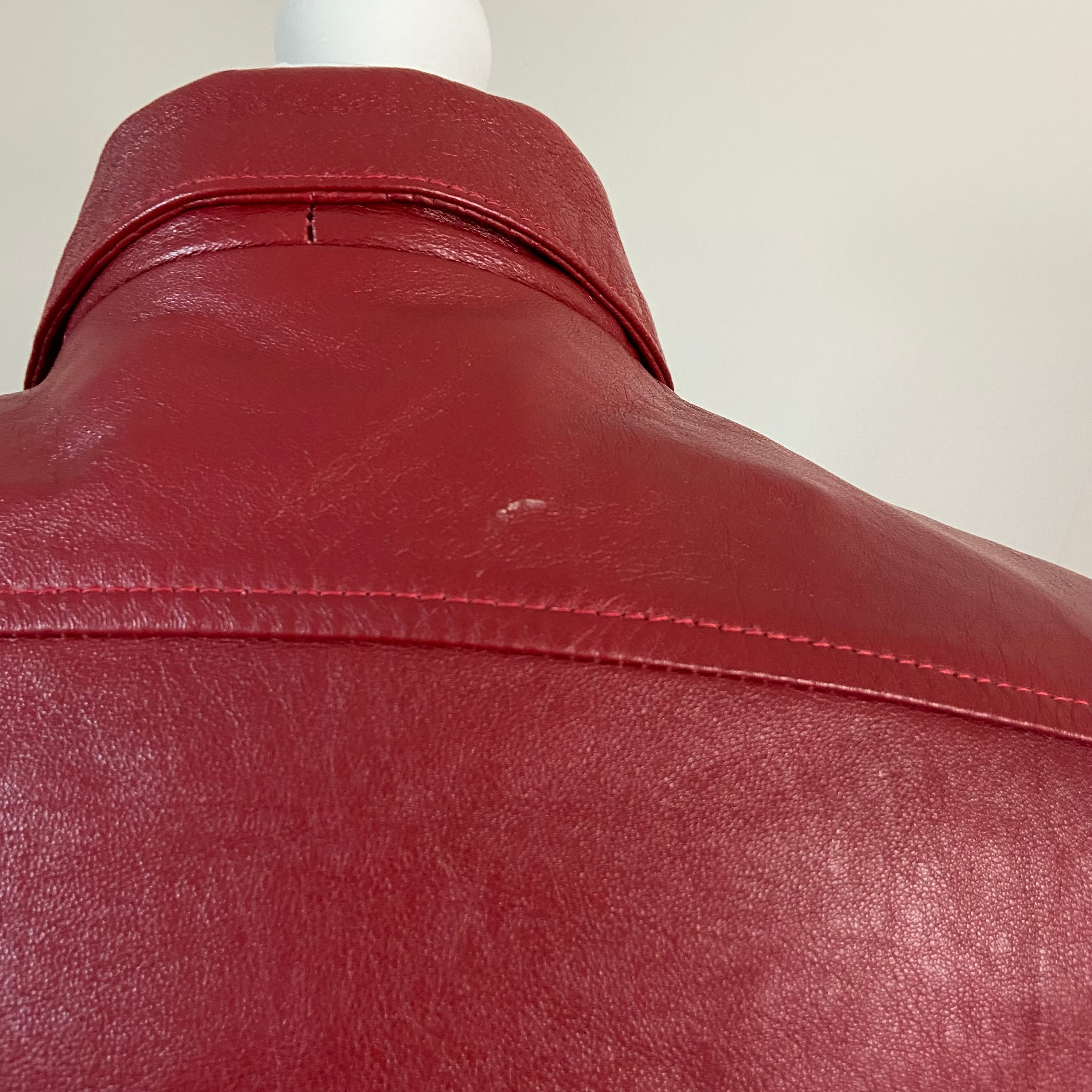 00s Burgundy Leather Jacket - Size S - Funky Cat