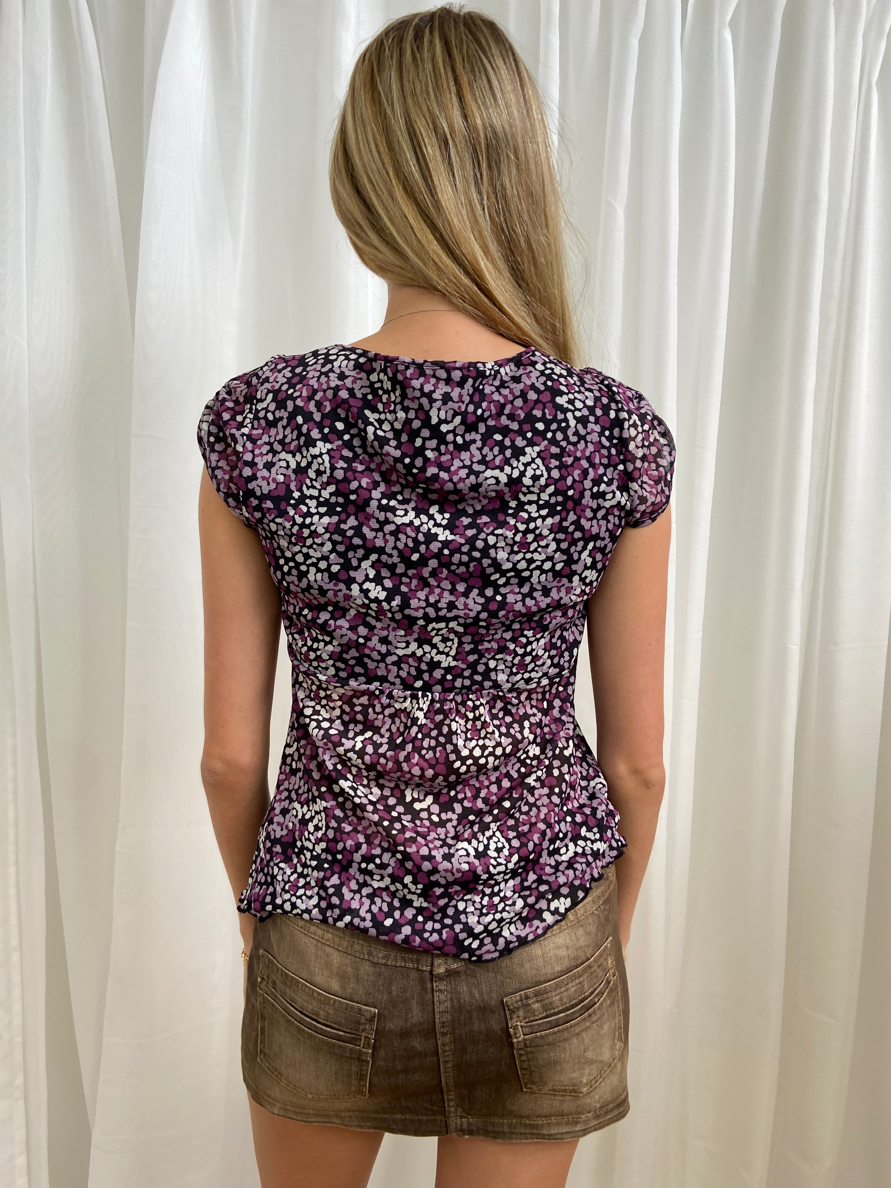 Vintage 00s Polka Dot Keyhole Top - Size S/M