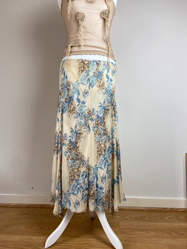 Vintage 90s y2k Floral Print Midi Skirt - Size L/XL - Funky Cat