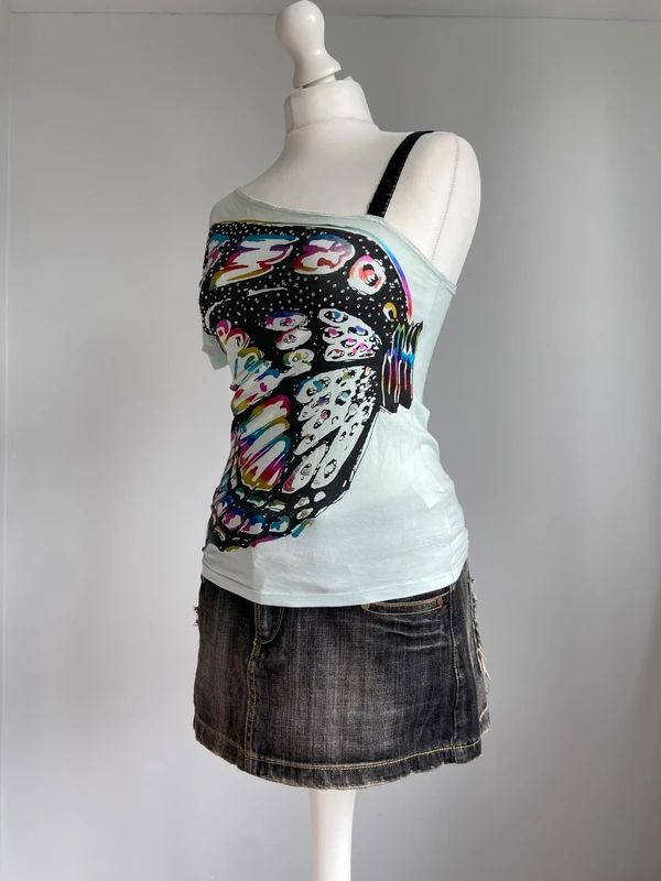 Vintage 00s Off Shoulder Top - Size S - Funky Cat