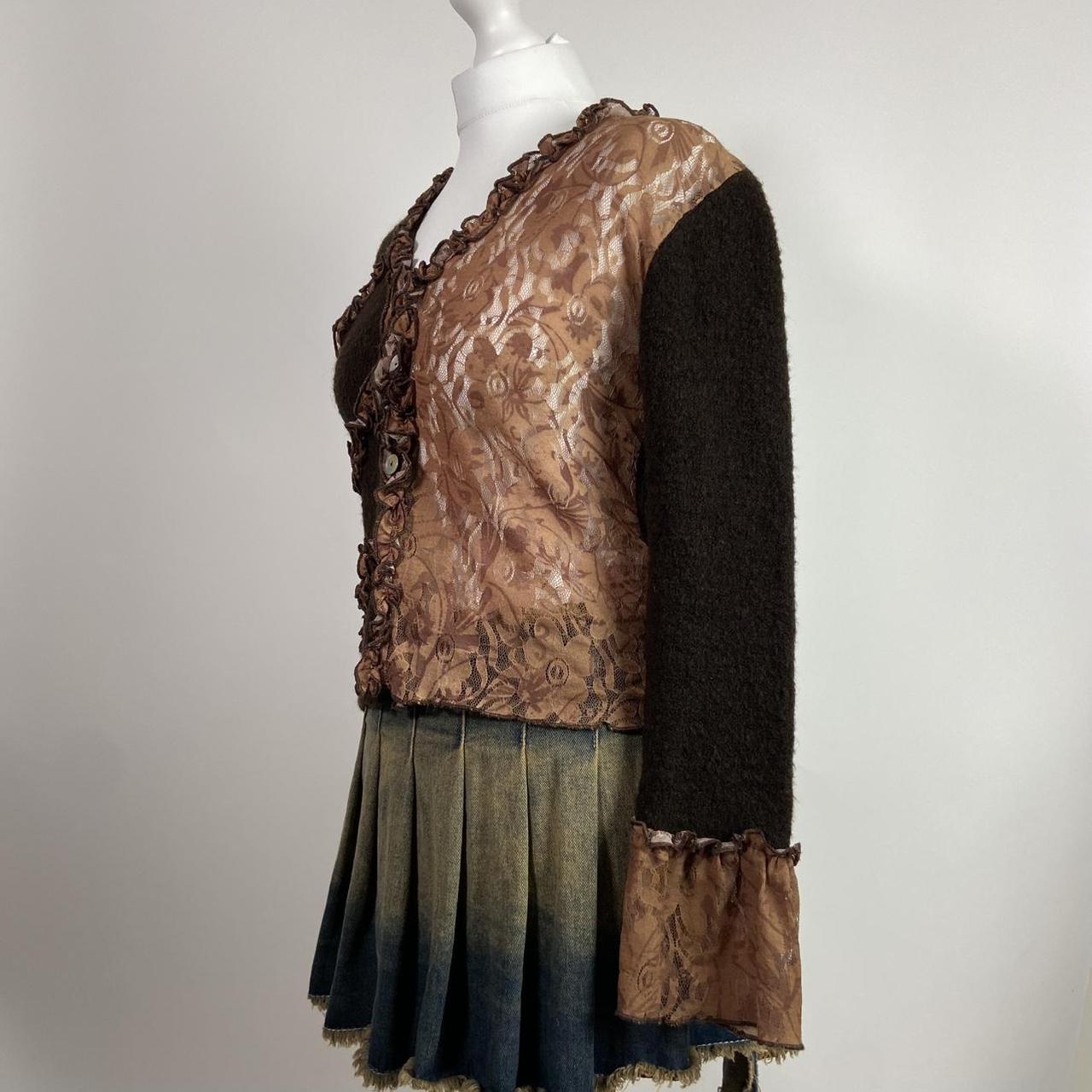 00s Brown Lace Knit Cardigan - Size L