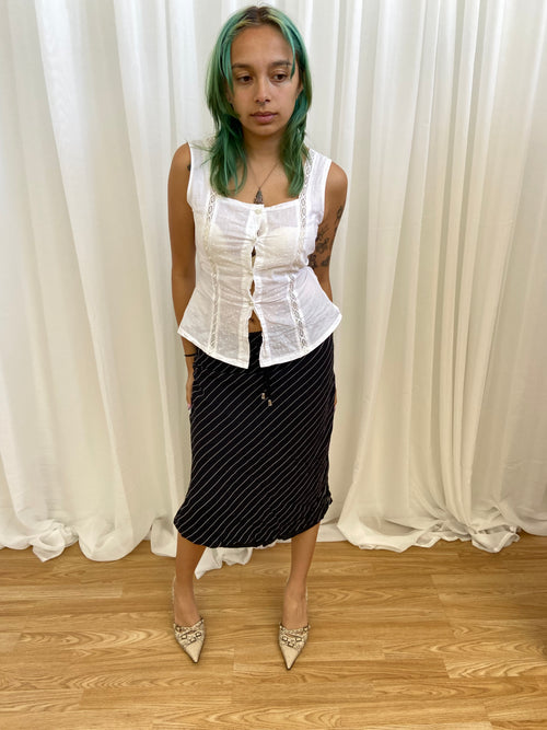 Vintage 00s Pinstripe Skirt - Size UK 6/8 - Funky Cat