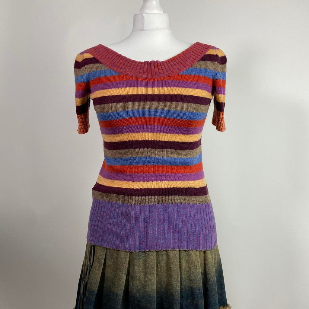 Dolce & Gabbana Multicoloured Striped Knit T-Shirt - Size XS - Funky Cat