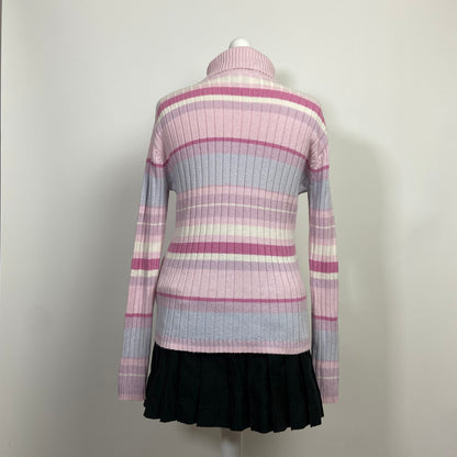 00s Striped Roll Neck Jumper - Size XL