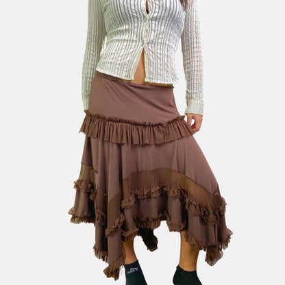 00s Asymmetrical Ruffle Skirt - Size L - Funky Cat