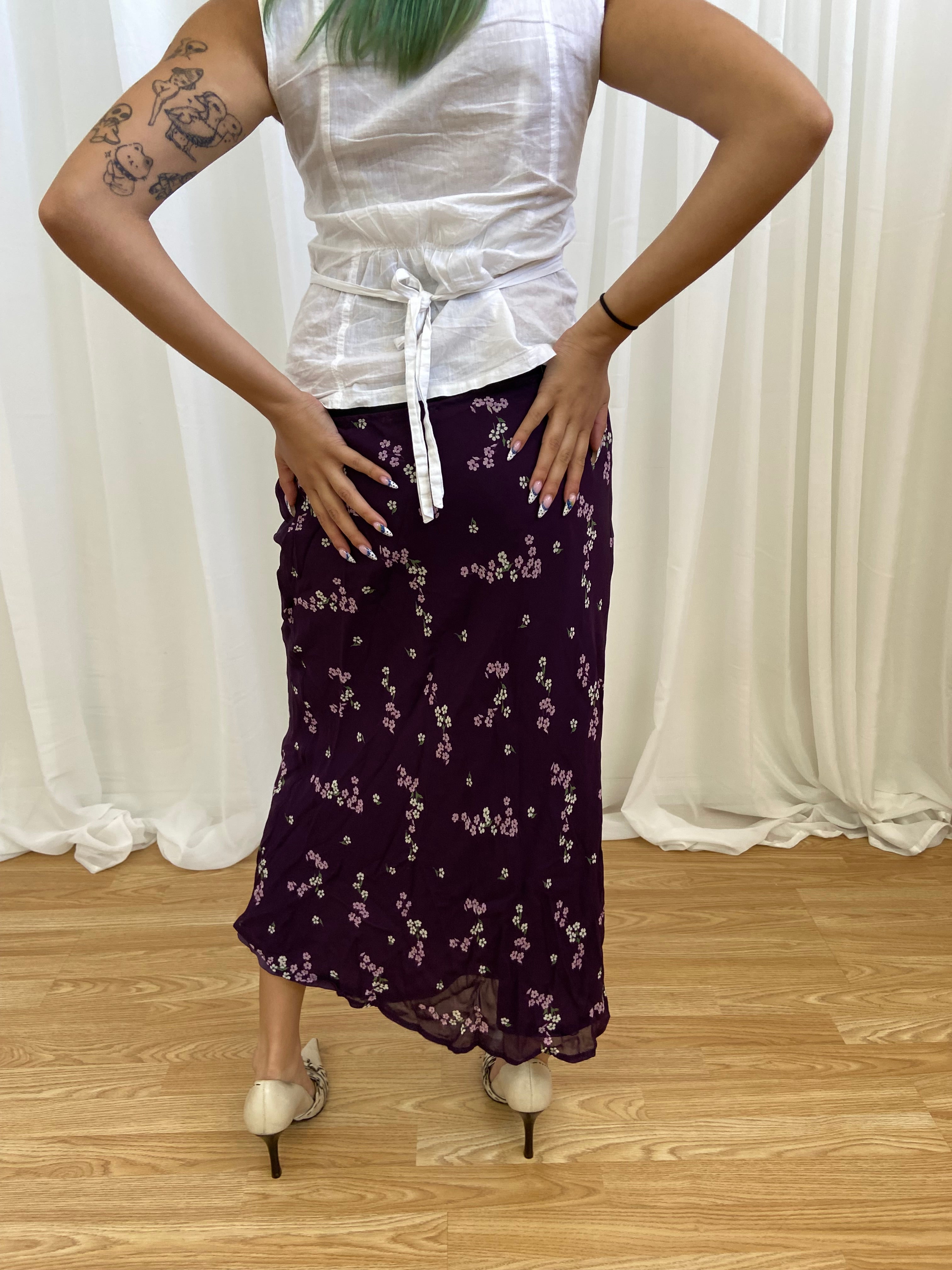 Vintage 00s Floral Mesh Skirt - Size S