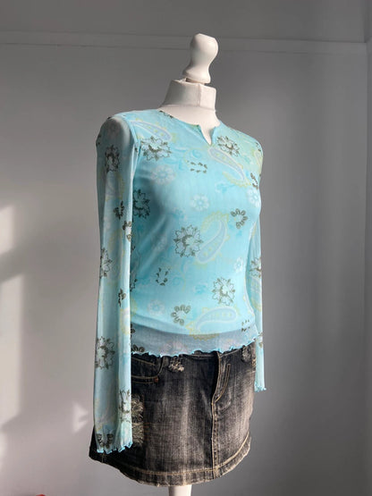 Vintage 00s Whimsical Top - Size S - Funky Cat