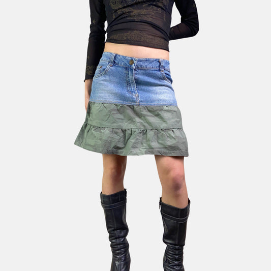 00s Denim Ruffle Mini Skirt - Size XS