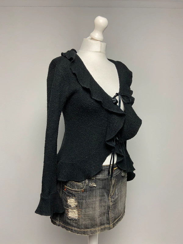 Vintage 00s Ruffled Knit Cardigan - One Size - Funky Cat