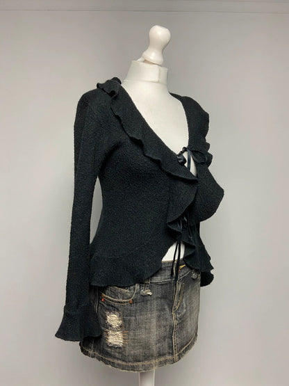 Vintage 00s Ruffled Knit Cardigan - One Size - Funky Cat