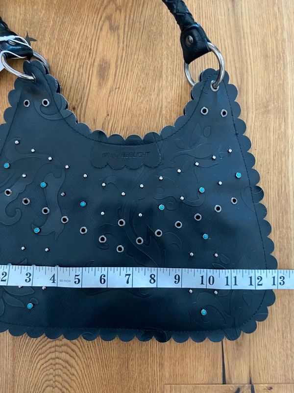 Vintage Black Leather Studded Bag - Funky Cat