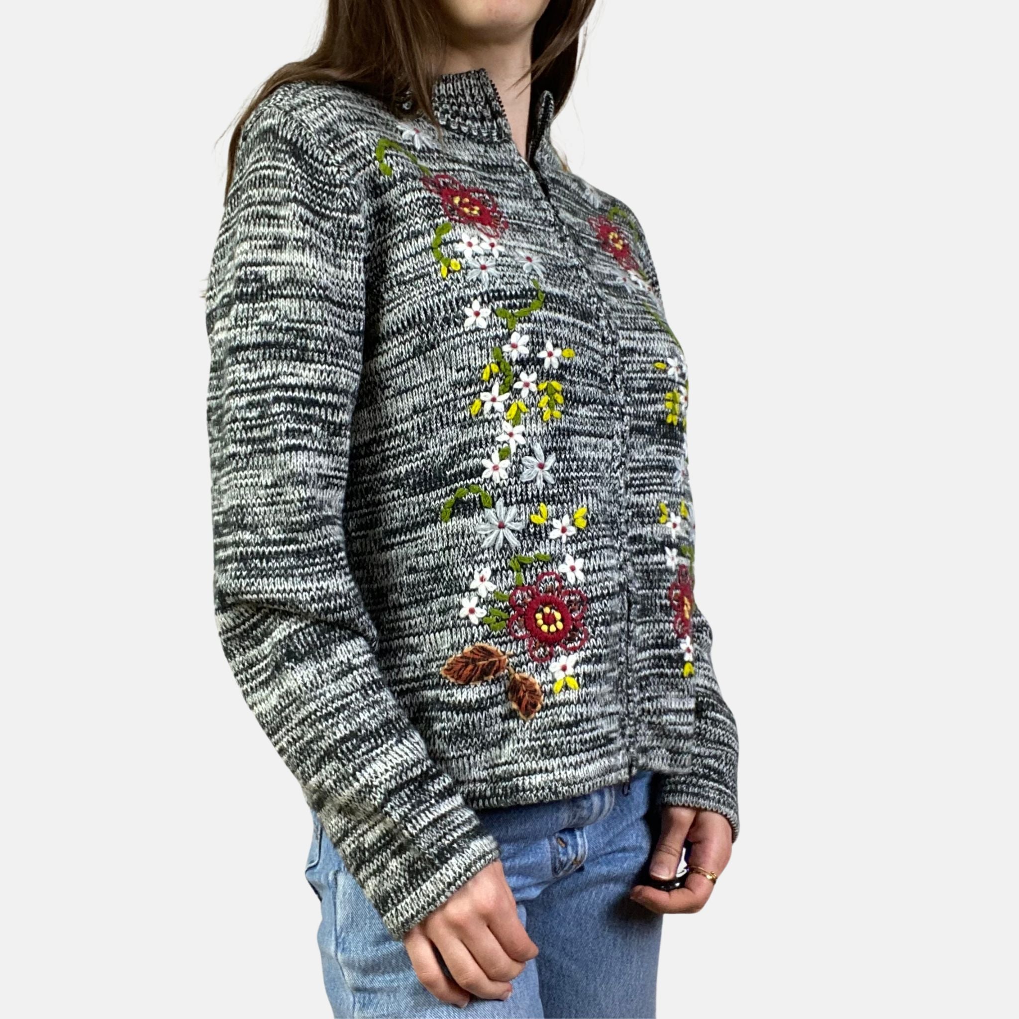 00s Embroidered Zip Jumper - Size S - Funky Cat
